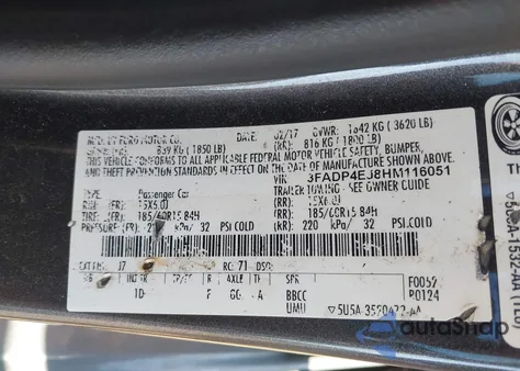 2017 Ford Fiesta Se из США, поврежденный, VIN 3FADP4EJ8HM116051